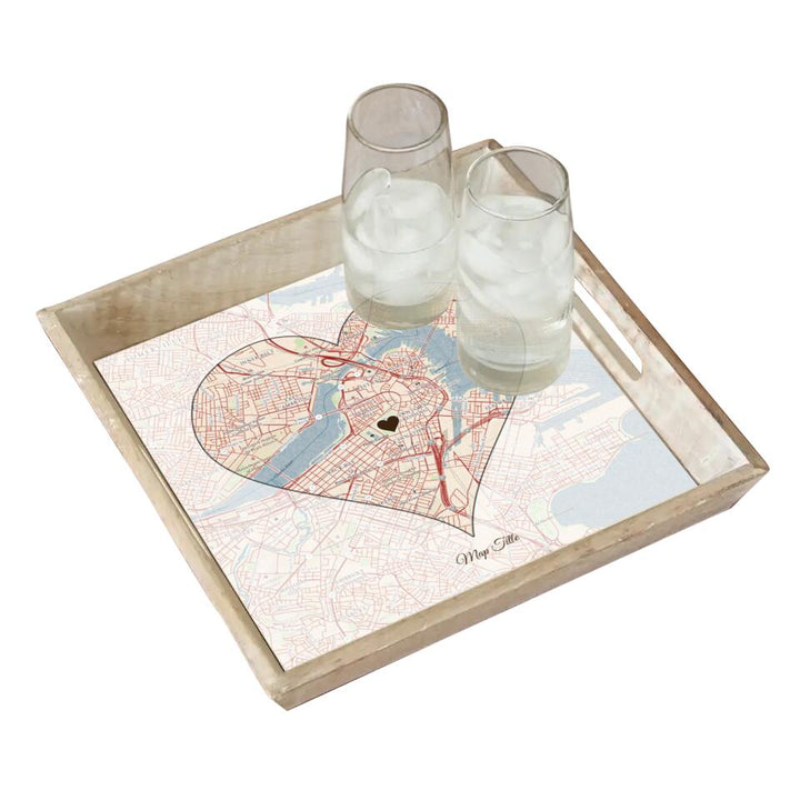 Heart Map w/ Live Preview - Burnt Wood Serving Tray