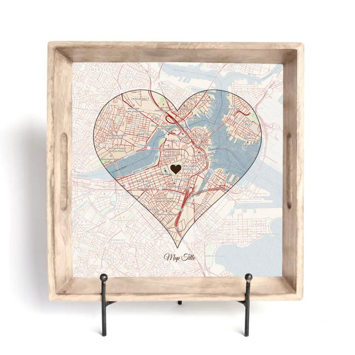 Heart Map w/ Live Preview - Burnt Wood Serving Tray