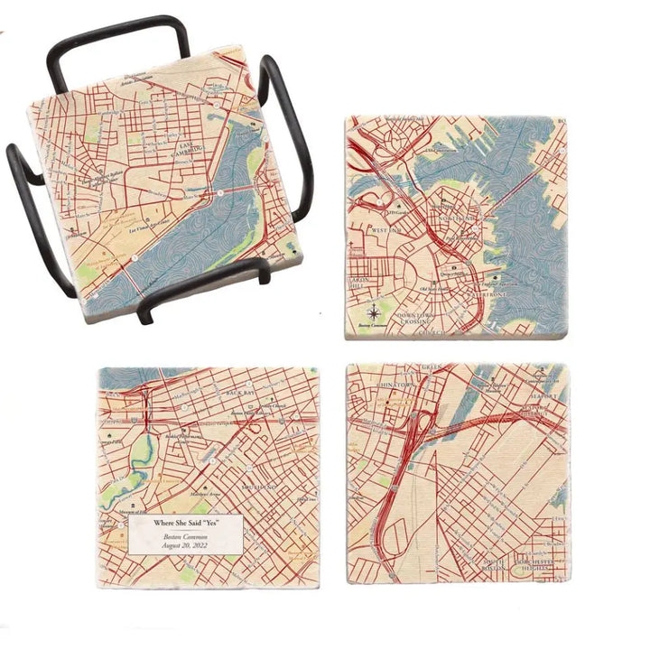 Classic Map w/ Logo - Marble Coaster Set