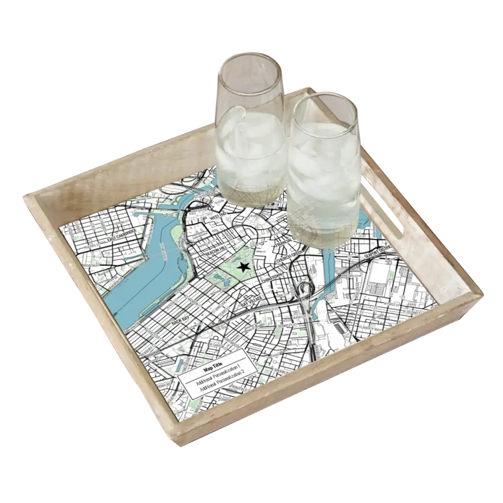 Modern Black Line Map w/ Live Preview - Burnt Tray and Coaster Gift Set