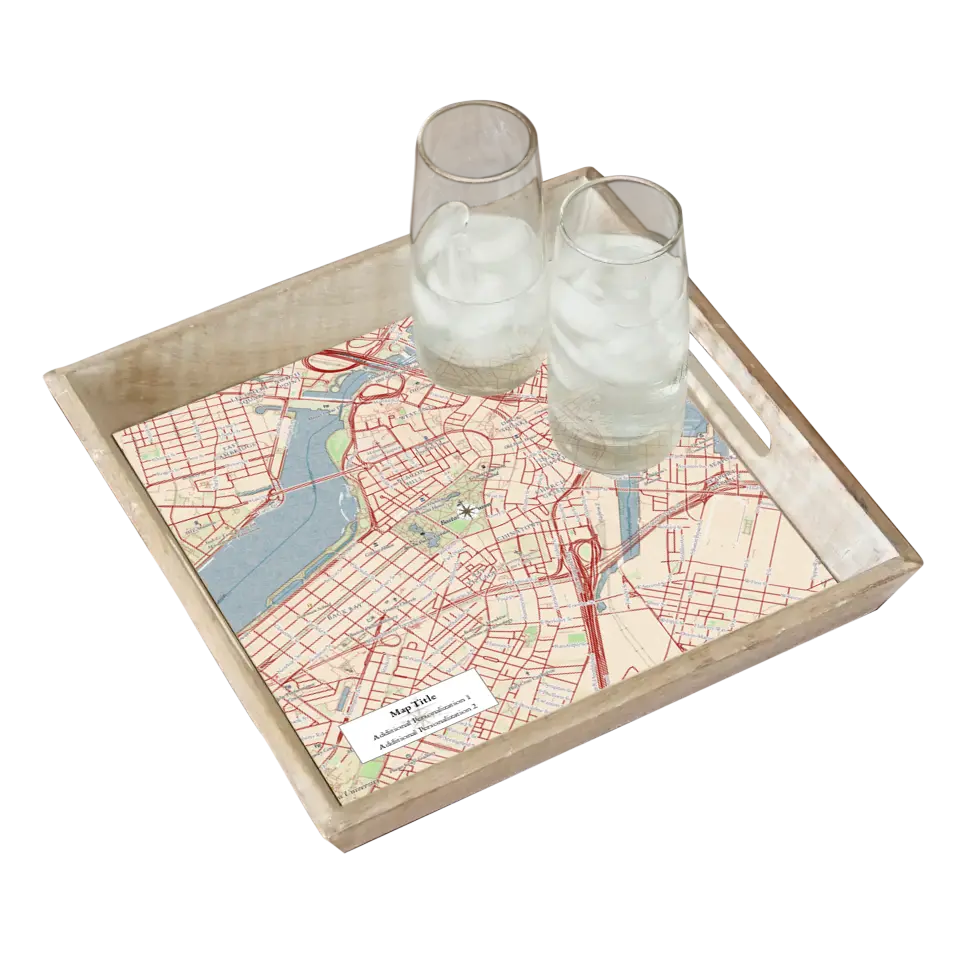 Classic Map w/ Live Preview - Burnt Wood Serving Tray