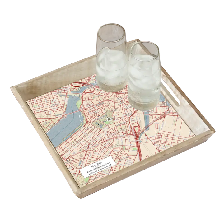 Classic Map w/ Live Preview - Burnt Wood Serving Tray