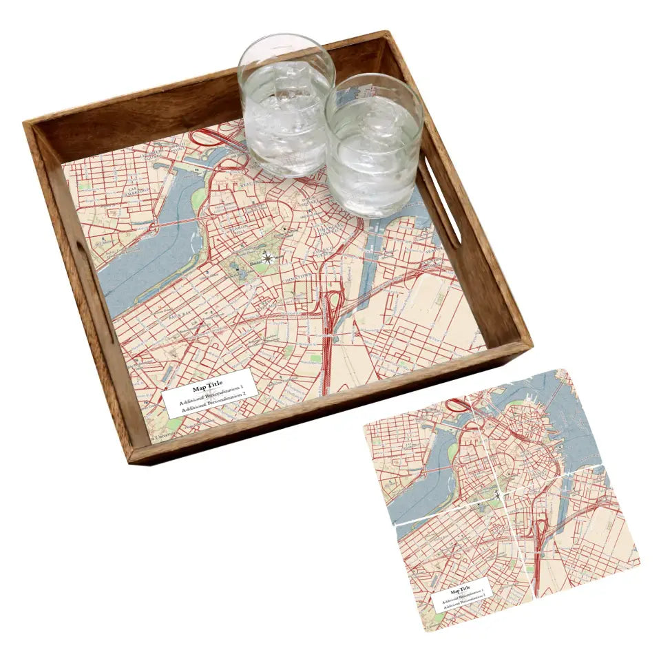 Classic Map w/ Live Preview - Burnt Wood Serving Tray