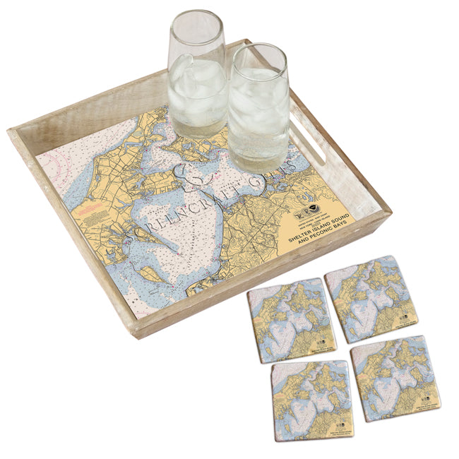 Shelter Island Sound and Peconic Bays, NY - Wood Serving Tray