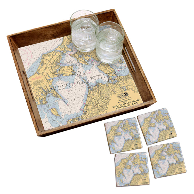 Shelter Island Sound and Peconic Bays, NY - Wood Serving Tray