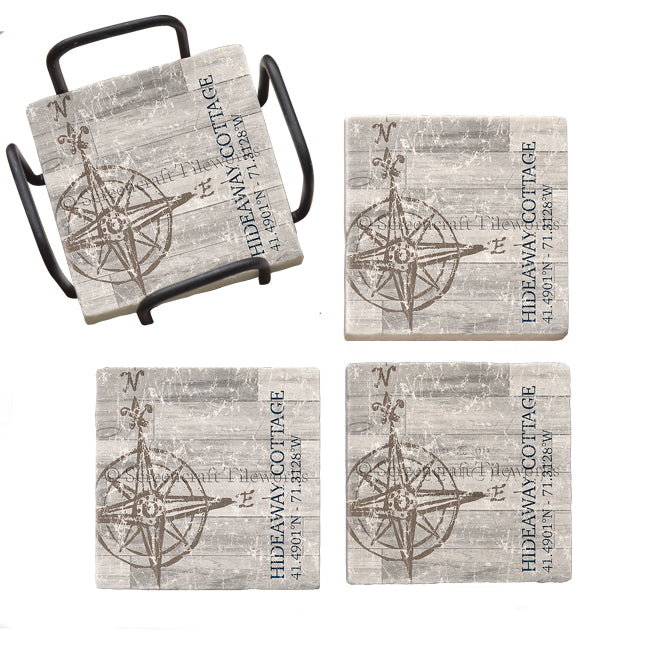 Custom Coordinates Marble Coaster Gift Set