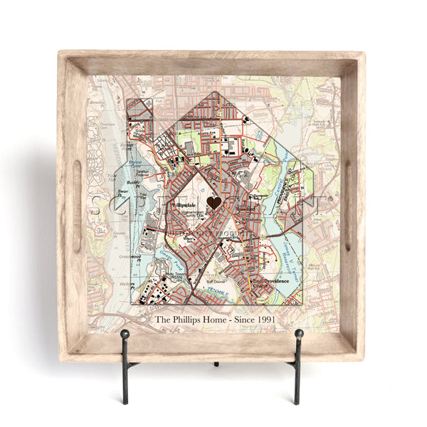 Vintage Map - House - Wood Serving Tray