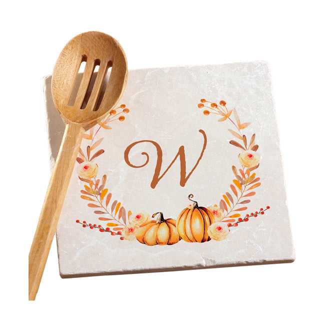 Personalized Autumn Wreath Marble Trivet