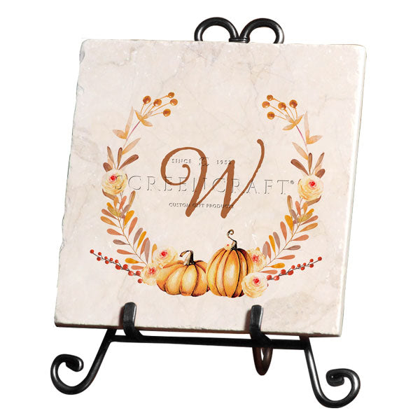 Personalized Autumn Wreath Marble Trivet