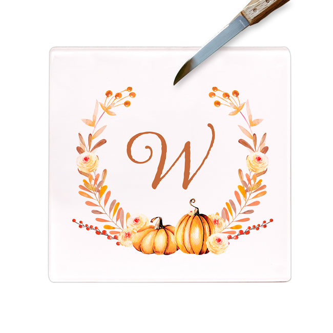 Personalized Autumn Wreath Glass Prep & Serve Board