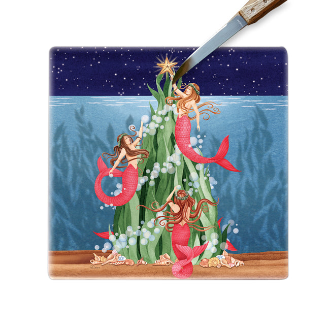 Mermaids Under the Sea Tree Glass Cutting Board