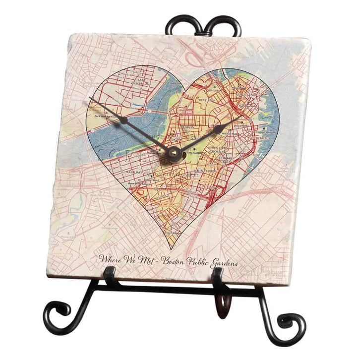 Heart Map w/ Live Preview - Marble Desk Clock