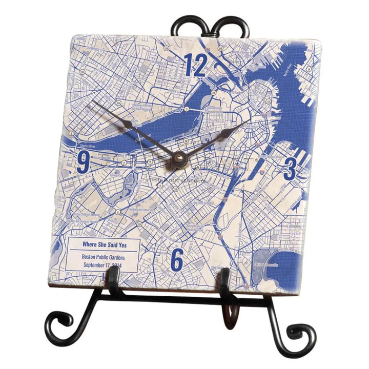 Blueprint Map w/ Live Preview - Marble Desk Clock