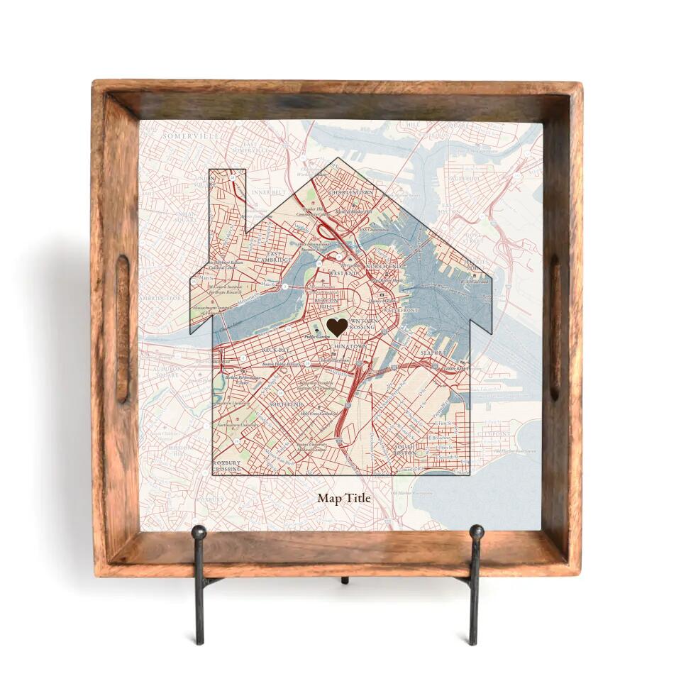 House Map w/ Live Preview - Burnt Tray and Coaster Gift Set