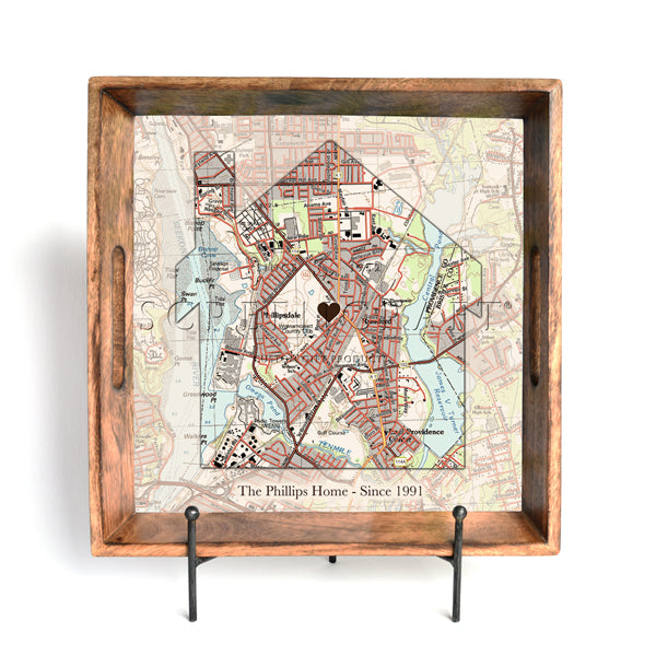 Vintage Map - House - Wood Serving Tray