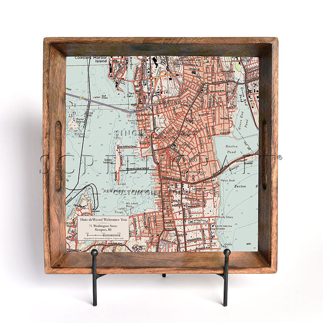 Your Neighborhood Map- Burnt Wood Serving Tray