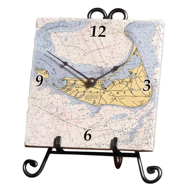 Nautical Chart Marble Desk Clock