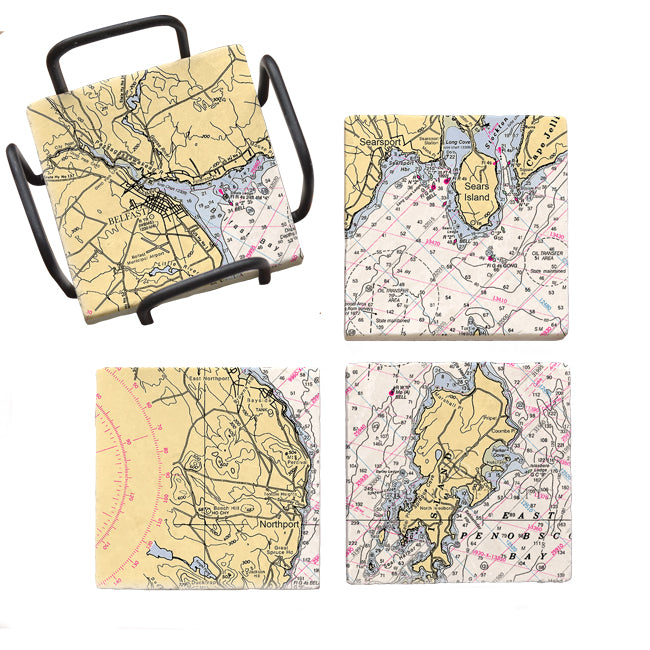 Belfast, ME  - Marble Coaster Set