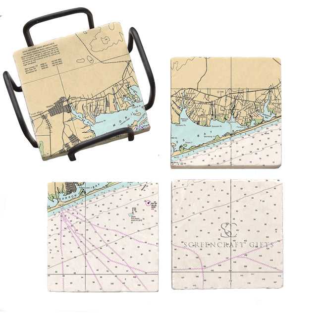 Moriches Bay, NY - Marble Coaster Set