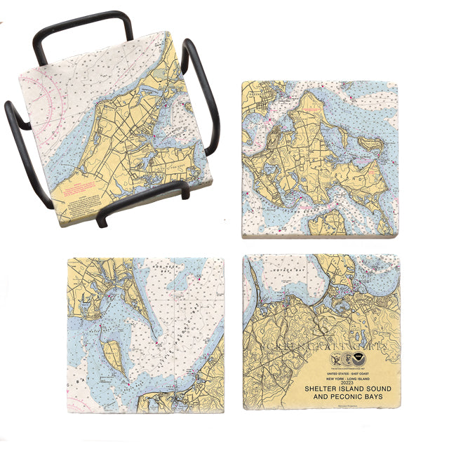 Shelter Island Sound and Peconic Bays, NY - Marble Coaster Set