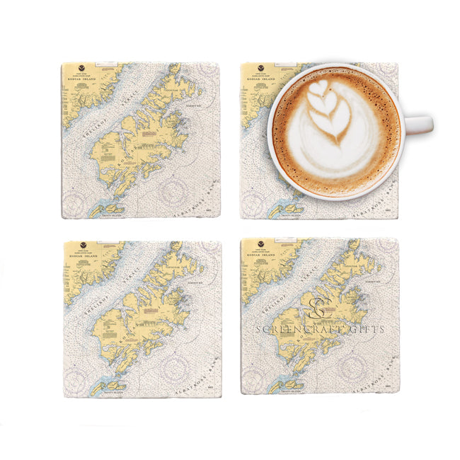 Kodiak Island, AK - Marble Coaster Set