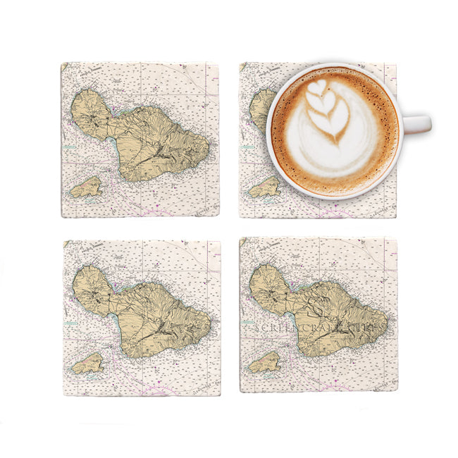 Maui, Hawaii - Marble Coaster Set