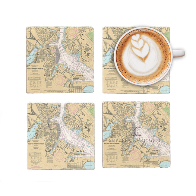 Boston, MA - Marble Coaster Set