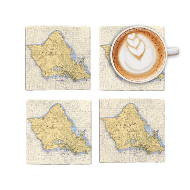 Oahu, HI- Marble Coaster Set