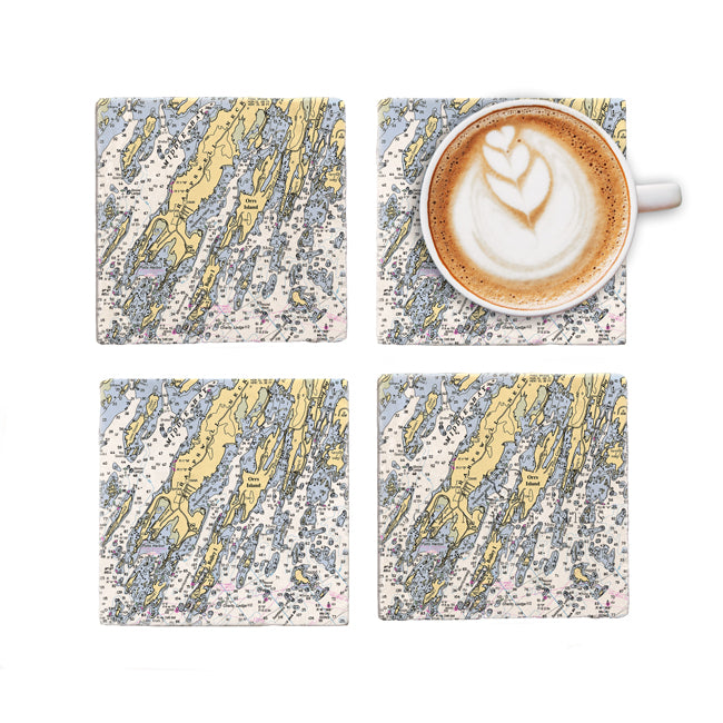 Orrs Island, ME - Marble Coaster Set