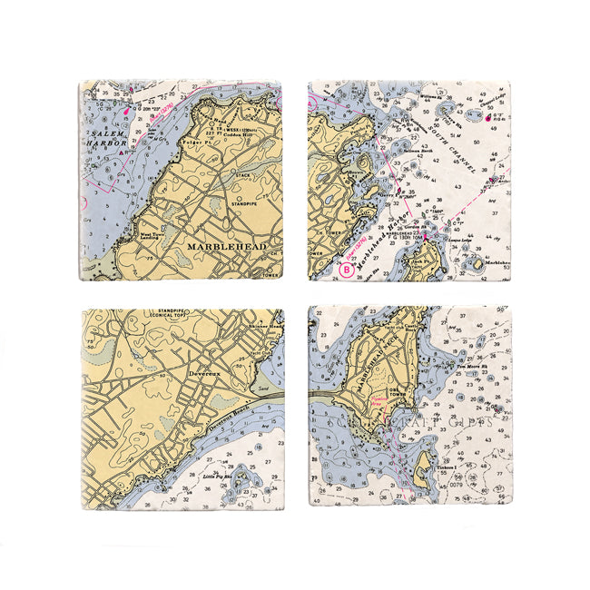 Marblehead, MA- Marble Coaster Set