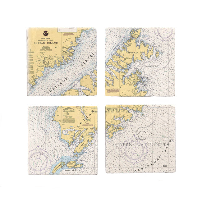 Kodiak Island, AK - Marble Coaster Set