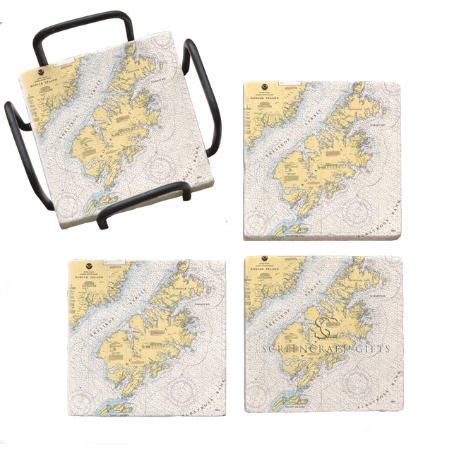 Kodiak Island, AK - Marble Coaster Set