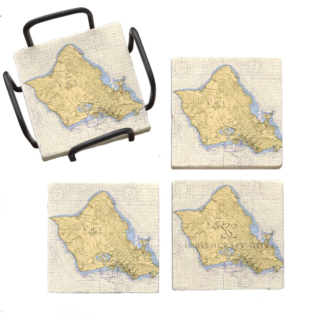 Oahu, HI- Marble Coaster Set