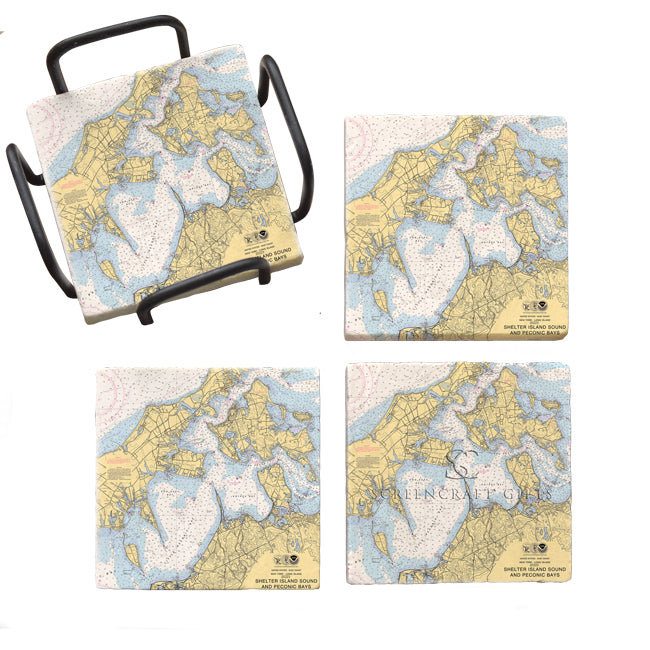 Shelter Island Sound and Peconic Bays, NY - Marble Coaster Set