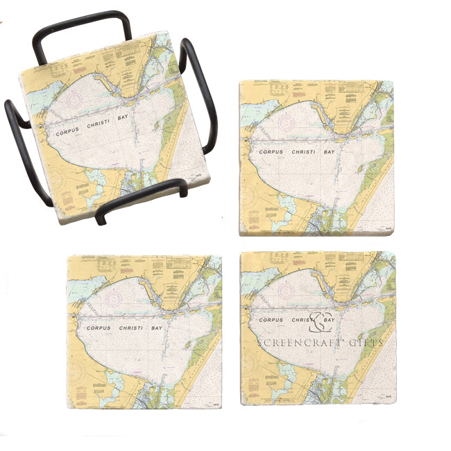 Corpus Christi Bay, TX - Marble Coaster Set