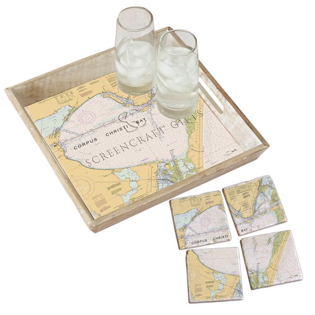 Corpus Christi Bay, TX - Marble Coaster Set