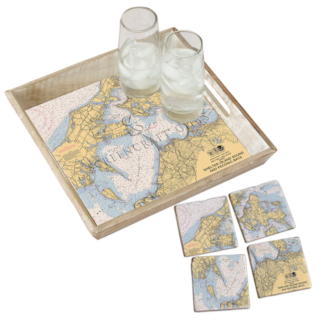 Shelter Island Sound and Peconic Bays, NY - Marble Coaster Set