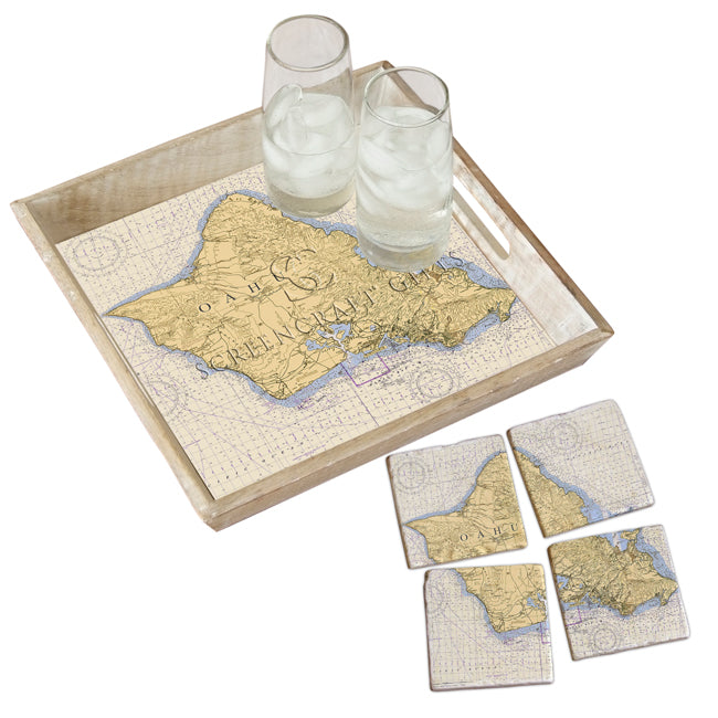 Oahu, HI- Marble Coaster Set