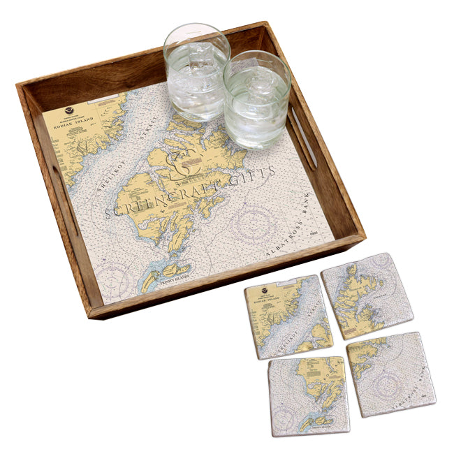 Kodiak Island, AK - Marble Coaster Set