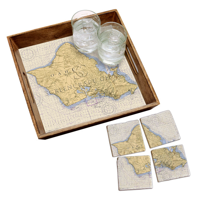 Oahu, HI- Marble Coaster Set