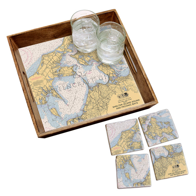 Shelter Island Sound and Peconic Bays, NY - Marble Coaster Set