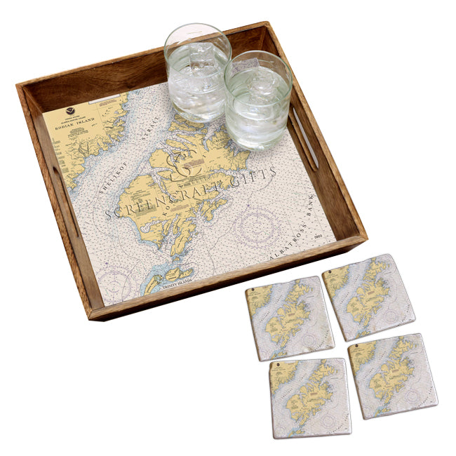 Kodiak Island, AK - Marble Coaster Set