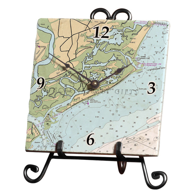 Folly Beach, SC - Marble Desk Clock