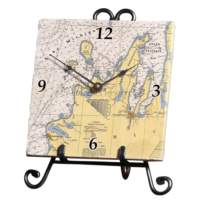 Traverse City, MI -  Marble Desk Clock