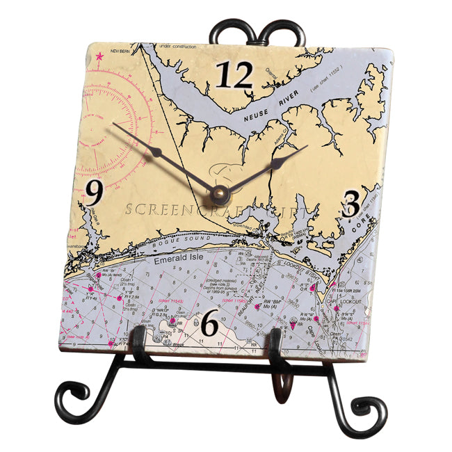 Emerald Isle, NC - Marble Desk Clock