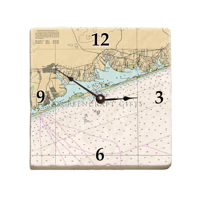 Moriches Bay, NY - Marble Desk Clock