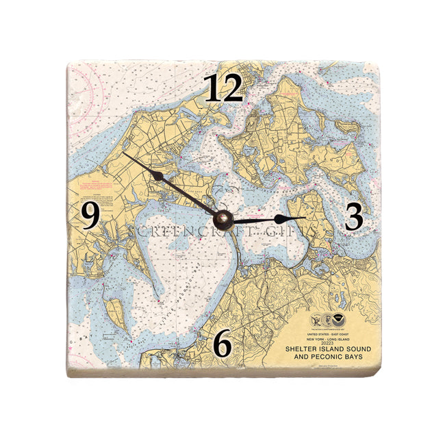 Shelter Island Sound and Peconic Bays, NY - Marble Desk Clock