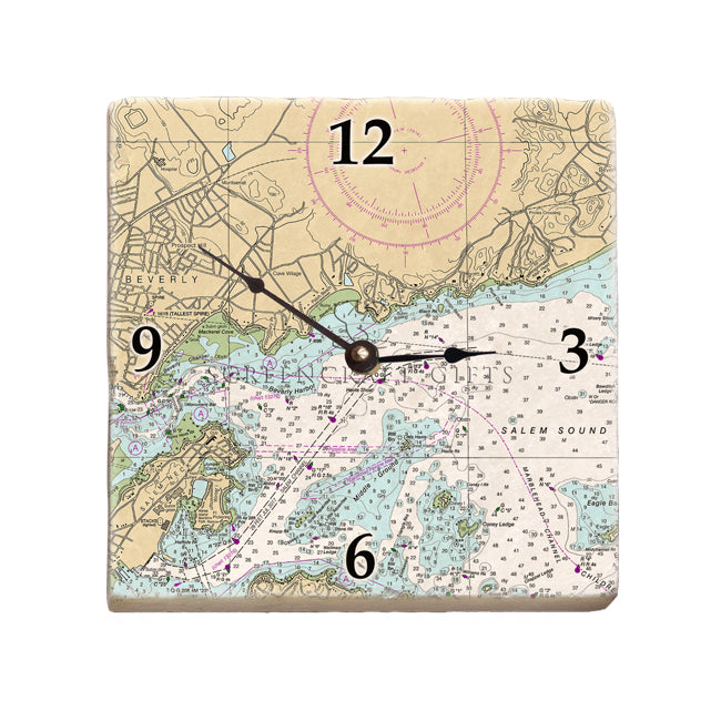 Beverly Harbor, Ma - Marble Desk Clock