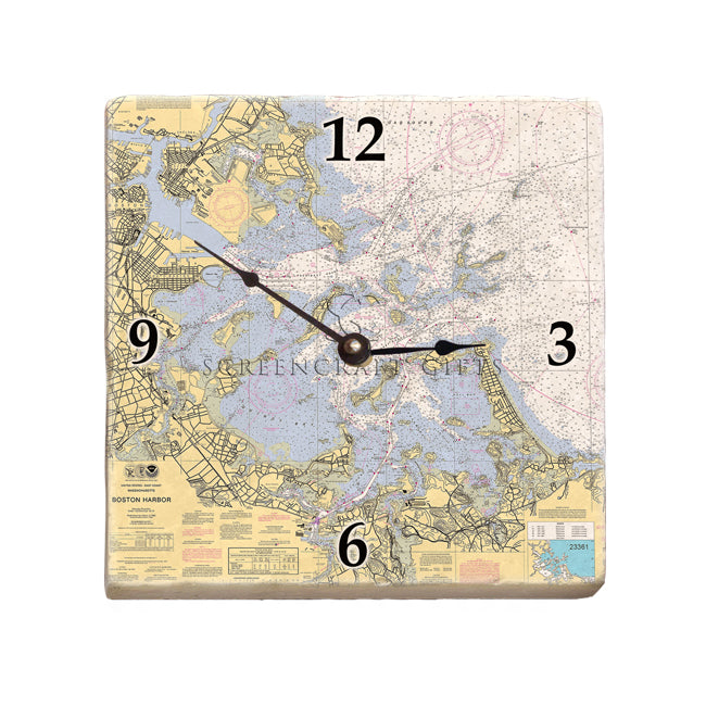 Boston Harbor MA - Marble Desk Clock