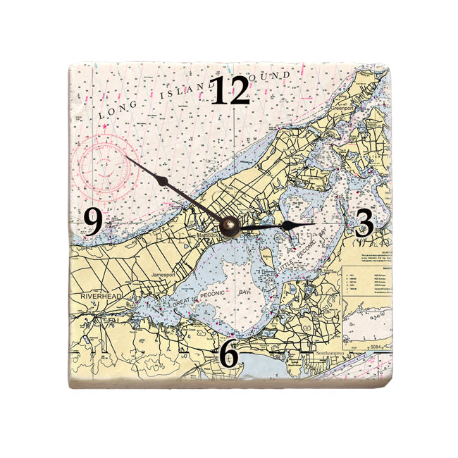 Peconic Bay, NY - Marble Desk Clock
